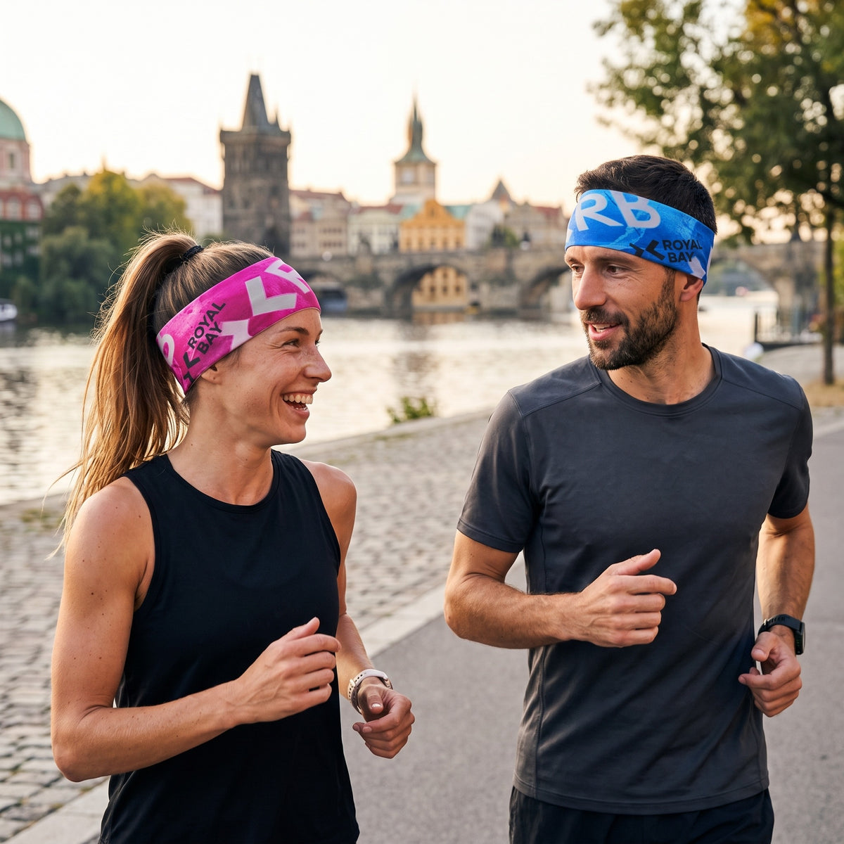 ROYAL BAY | Funkční sportovní čelenka – Růžová neon a Modrá neon (ilustrační AI foto)
